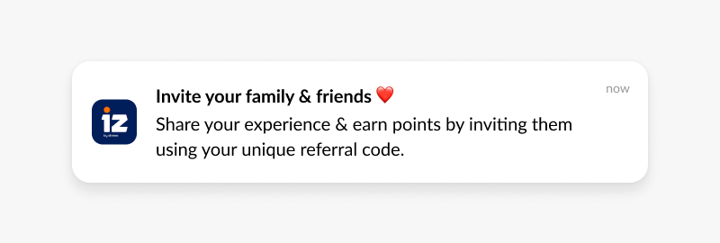 referral promo push notification iz banking experience